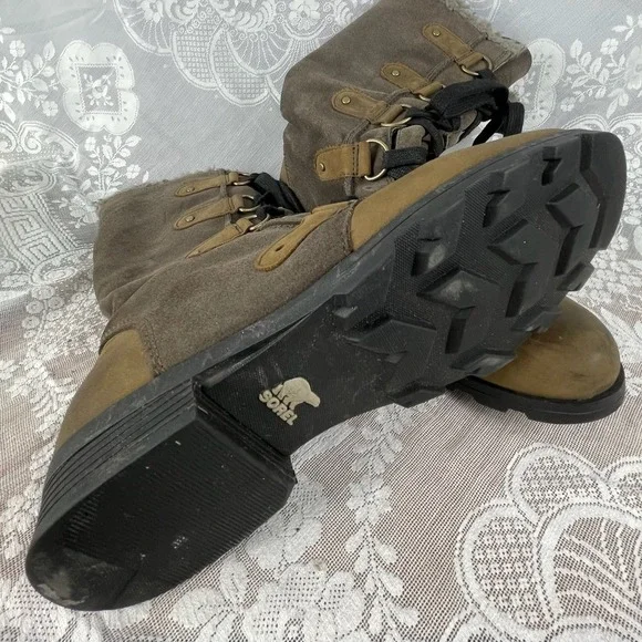 Sorel Major Tall Moto Leather Suede Boots Women Winter 10 Faux Fur Lined Lace Up - Picture 3 of 6